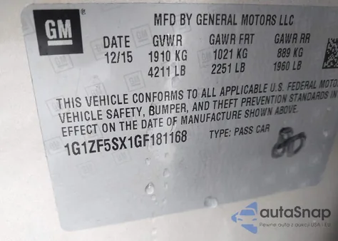 2016 Chevrolet Malibu 2Lt from USA, damaged, VIN 1G1ZF5SX1GF181168